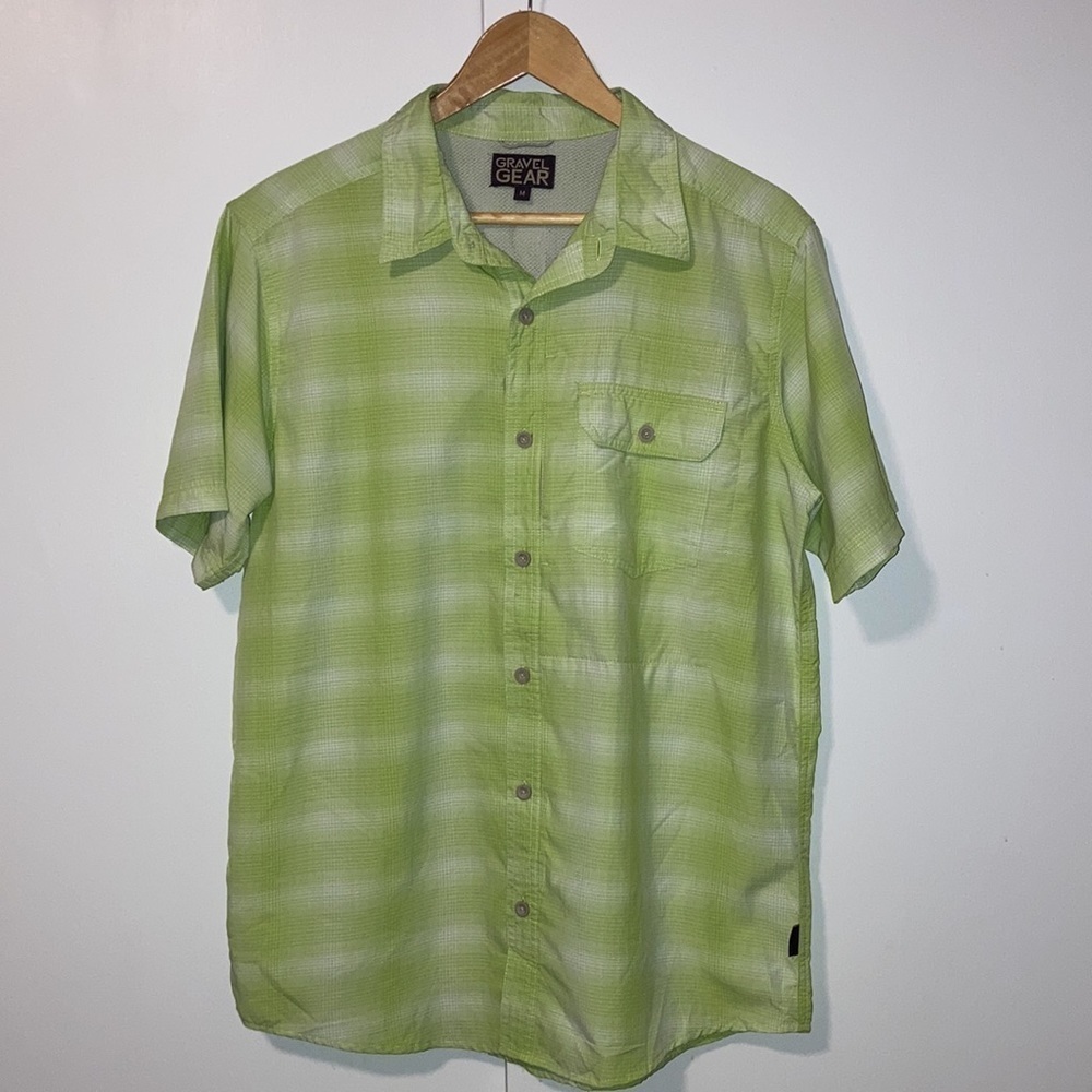 Gravel Gear Quick Dry Fishing Shirt Men’s M Green Button Down Short Sleeve